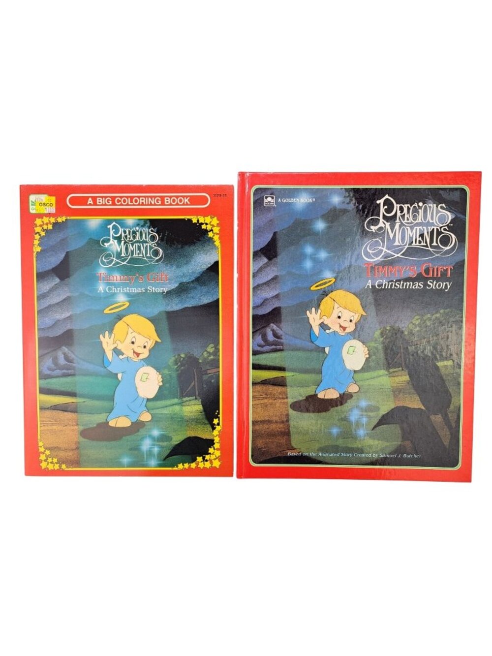 Vintage Precious Moments Timmy's Gift Coloring & Story Book Christmas Set of 2